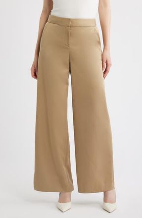 Tahari by ASL Wide Leg Pants in Khaki at Nordstrom, Size 14P