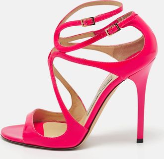 Jimmy Choo London Pink Patent Leather Lance Ankle Strap Sandals
