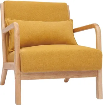 Miliboo Miliboo - Sillón nórdico de tejido efecto aterciopelado amarillo mostaza y madera clara maciza derry