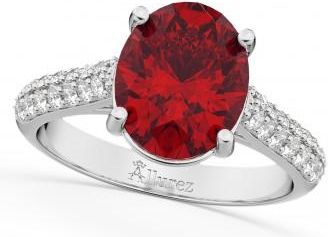 Allurez Oval Ruby & Diamond Engagement Ring 14k White Gold (4.42ct)