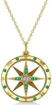 Allurez 14K 0.19 Ct. Tw. Diamond & Emerald Pendant Necklace
