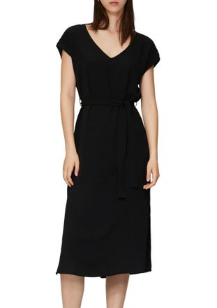 QS by s.Oliver Sommerkleid QS, Damen, Gr. 34, N-Gr, schwarz, Jersey, Obermaterial: 100% Polyester, unifarben, regular fit lang, V-Ausschnitt, Kleider Sommerkleid, mi