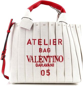 Valentino Red Canvas Atelier 05 Tote Pleated Medium (Authentic Pre-Loved)