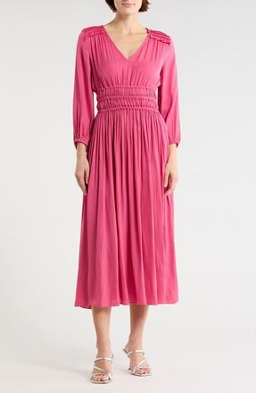 T Tahari Shirred Waist Long Sleeve Maxi Dress in Bombay Pink at Nordstrom Rack, Size X-Small