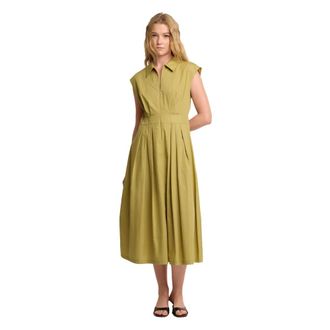 Kocca Mouwloze Lange Zomerjurk in Hemdmodel - Dames - Casual kleedjes - Groen - XS - Katoen - Kleedjes