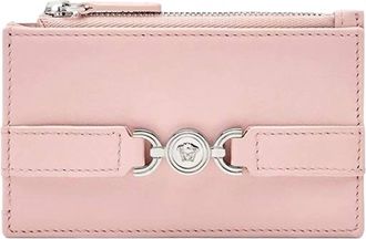 Versace Womens Leather Zipper Card Holder Slim Wallet In Dusty Pink