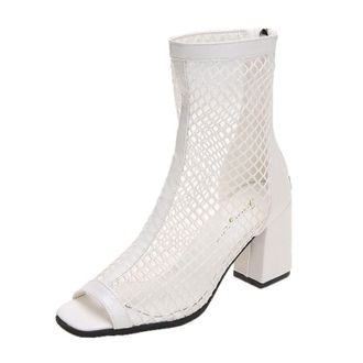 Generic Sandals For Women Mesh/mesh Fish Mouth Short Tube High Heels Women Breathable Riding Boots Thick Heel Sandals3.5 UK