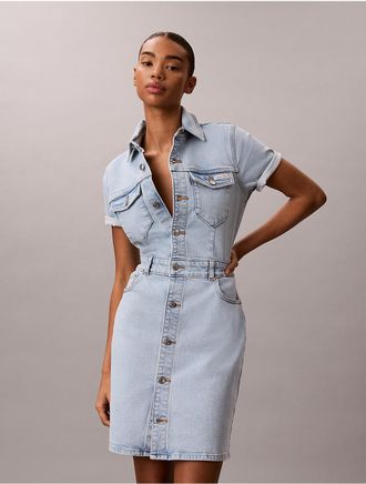 Calvin Klein Jeans Calvin Klein Womens Denim Mini Trucker Dress - Medium Blue - XL