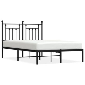 Berkfield Home Metal Bed Frame with Headboard Black 120x200 cm | Size: Small Double