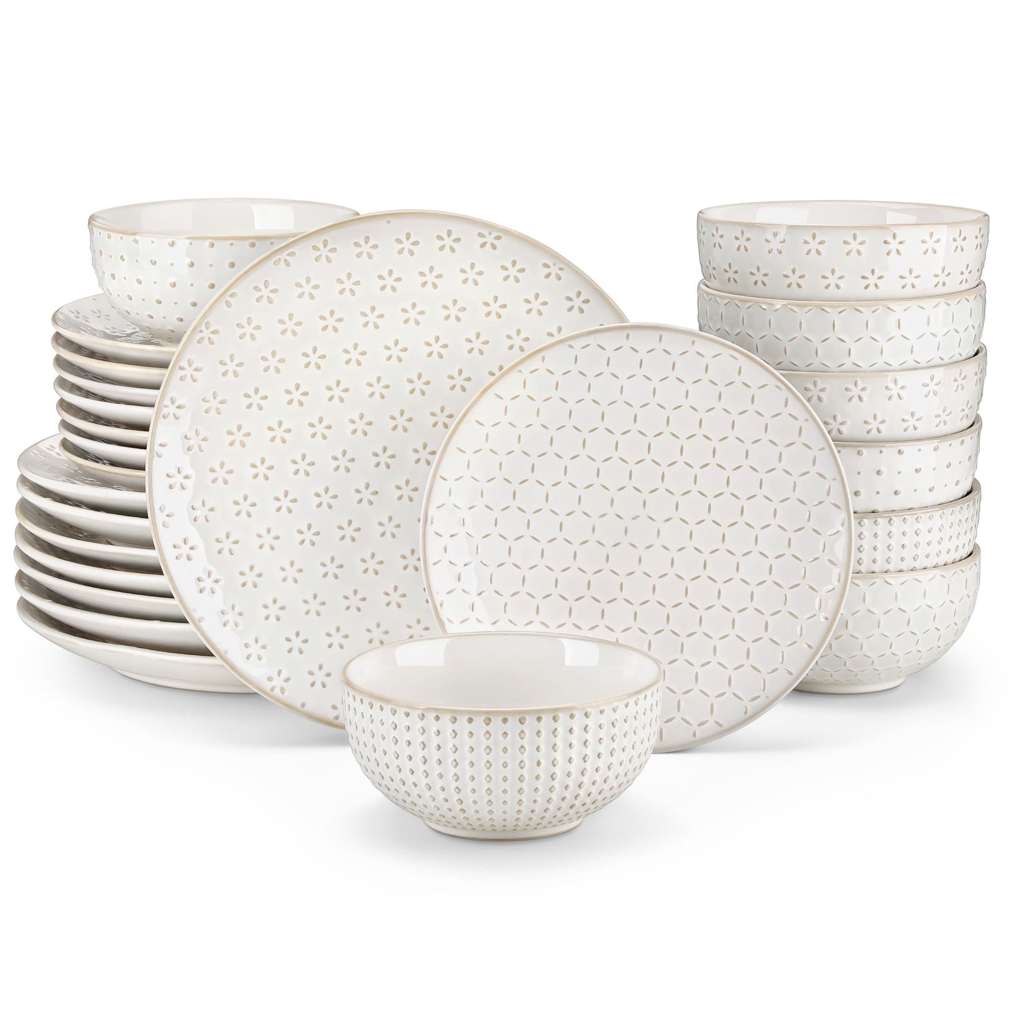Malacasa Geschirrset für 8 Personen, 24 tlg Steingut Geschirr Handmade mit Teller set, Dessertteller, Tafelservice Modern Mit Relief, Serie LYDIA Beige ab 159,99 €