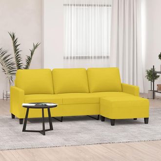 vidaXL Vidaxl - Sof&aacute; De 3 Plazas Con Taburete De Tela Amarillo Claro 180 Cm