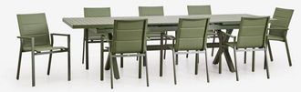 Sklum Set De Mesa Extensible Rectangular 240-300x100 Cm Y 8 Sillas De Jard&iacute;n Apilables Con Reposabrazos En Aluminio Karena Sklum