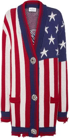 Philipp Plein flag-intarsia cardigan - women - Fabric - M - Red