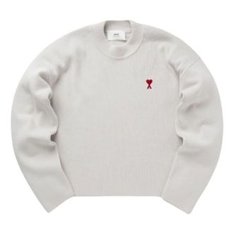 Ami Small Heart Logo Ribbed Crewneck Chalk UKS046-KN0042-193