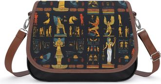 Generic Egyptian Hieroglyphs Pharaohs Pattern Crossbody Bags for Women Fashion Leather Shoulder Handbags With Adjustable Strap