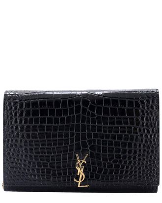Saint Laurent Black Croc-Embossed Leather Classic Monogram Flap Chain Wallet (Authentic Pre-Loved)