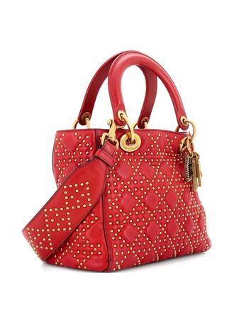 Dior Supple Lady Dior Bag Cannage lamsleren medium tas met studs - Rood