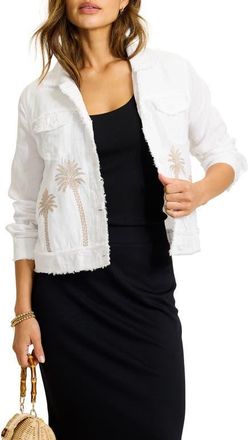 Tommy Bahama Embroidered Two Palms Raw Edge Linen Jacket in White at Nordstrom, Size X-Large