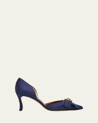 Manolo Blahnik 70mm Apidosa Embellished Satin Bow Pumps