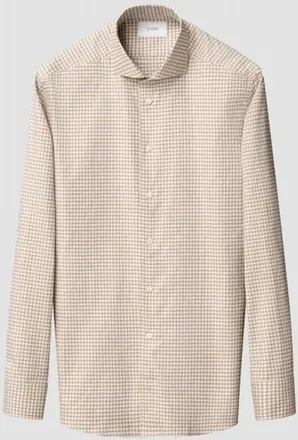 Eton Mens Check Signature Oxford Shirt In Beige