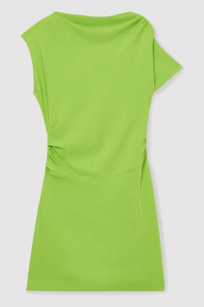 Reiss Womens Green Ruched Asymmetric Mini Dress, Size: 14