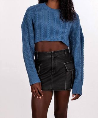 Bailey Rose Cable Knit Crop Sweater In Vintage Blue