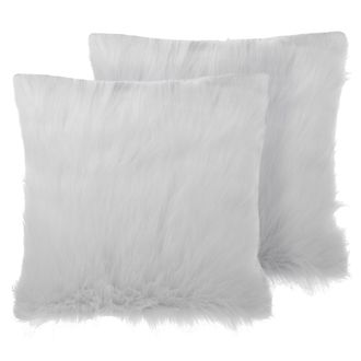 Beliani Conjunto De Cojines Decorativos En Piel Sint&eacute;tica Shaggy Beige 45 X 45 Cm Accesorio De Casa Moderno Daisy