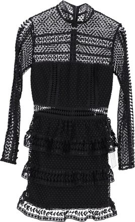 Self Portrait Lace Tiered Mini Dress in Black Polyester