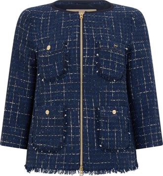 Herno Jas in Casual Tweed - Dames - Blazers - Blauw - M - Tweed - Jassen