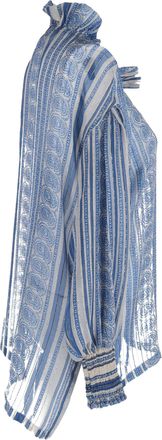 Philosophy di Lorenzo Serafini Zimmermann Printed Button-Up Top in Light Blue Silk