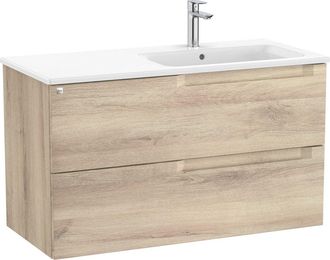 Roca Roca - Pack Mueble Base De 2 Cajones + Lavabo Aleyda Color: Beige Madera - Medidas: 1005x460x565 Mm - Posici&oacute;n Del Lavabo: Derecha