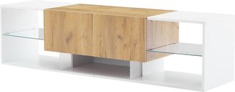 STILVORA Mueble Tv Con 2 Cajones, 5 Huecos Y Led Para Sal&oacute;n En Tablero De Part&iacute;culas, Blanco Y Madera Natural 160 &times; 40 &times; 42 Cm