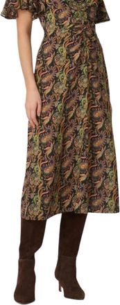 Shoshanna Drew Midi Dress In Jet Teal Rust Multi