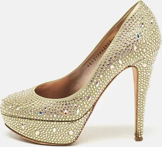Gina Green Satin Crystal Embellished Platform Pumps