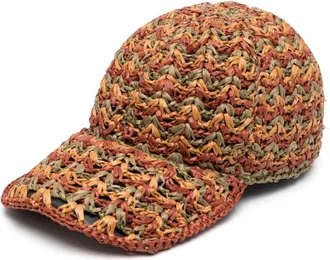 Alberta Ferretti crochet-knit raffia cap - women - Viscose/Linen/Flax - S - Brown