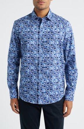 Bugatchi Julian Shaped Fit Button-Up Shirt in Sapphire at Nordstrom Rack, Size Xxx-Large