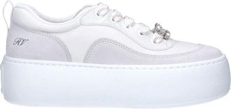 Roger Vivier White Low-Top Leather Crystal-Embellished Laces Sneakers