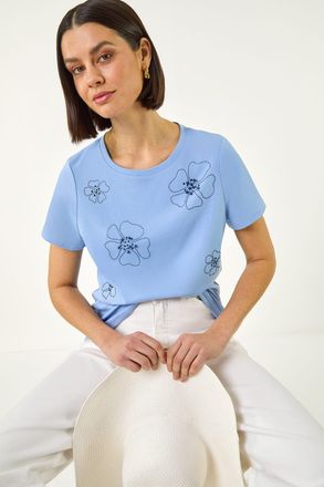 Roman Embellished Flower Cotton T-Shirt