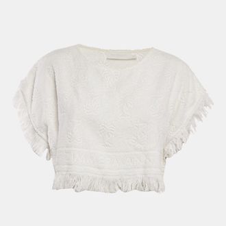 Zimmermann White Palm Tree Terry Cotton Fringed Crop Top