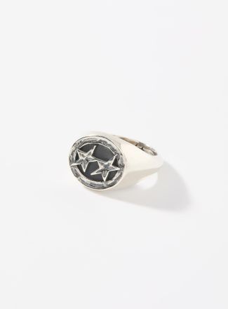 TwoJeys Mens Engraved star logo signet ring