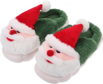 Yardwe Santa Slippers for Women Cozy Slippers Hard Sole for Outdoor Thick Sole for Bedroom and Home Use