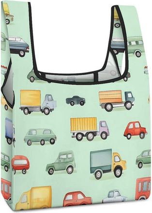 Generic Colorful Trucks And Car Reusable Shopping Bags Lightweight Foldable Grocery Bag Polyester Washable Tote Bag