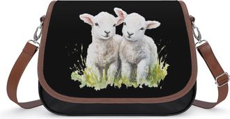 Generic Lambs Sheep in The Grass Leather Crossbody Bags for Women Messenger Handbag Purse Shoulder Bag