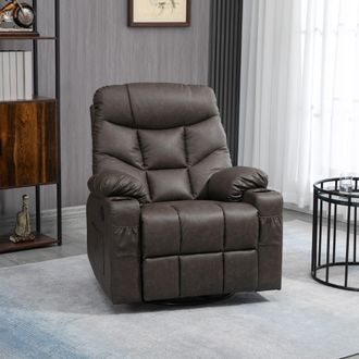 HOMCOM Manual Recliner Chair with Footrest, Cup Holder, Swivel Base in Brown