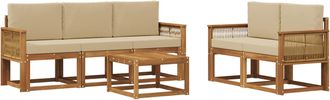 vidaXL Conjunto De Sof&aacute;s De Exterior 6 Uds. Natural Y Beige Poli&eacute;ster Vidaxl