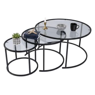 Dmora Juego De 3 Mesas De Centro Carugate, Mesa De Centro Baja, Revistero Para Sof&aacute;, Estante De La Sala De Estar, 80x80 H43 Cm, Negro Y Gris - Dmora
