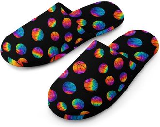 Generic Watercolor Tie Dye Basketball Mens Slippers Warm Non-Slip Houes Shose Spa Slipper for Home Bedroom