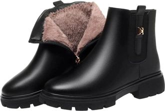 Generic Womens Ankle Boots British Style Squared Heel Platform Soft Leather Casual Shoes