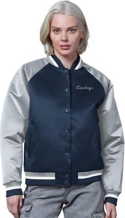 Starter Womens Starter Navy/Silver Dallas Cowboys Satin Full-Snap Vintage Varsity Jacket at Nordstrom, Size Xx-Large