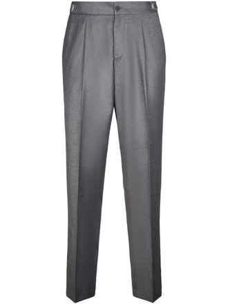 Cellar Door Tailored Grey Trousers with Front Pleat and Adjustable Waistband